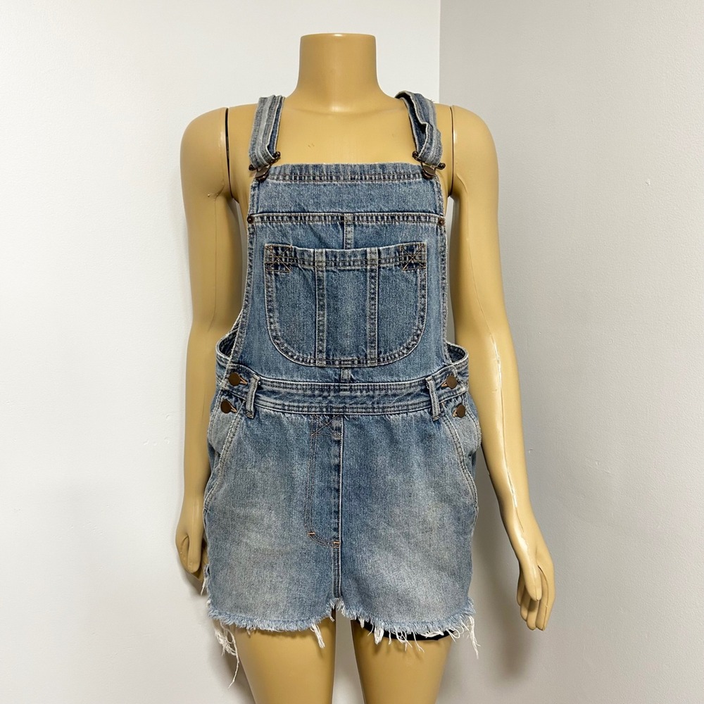 HM Trend Blue Denim Overall‎ Dress Distressed Frayed Hem Womens Size 6 Jumper